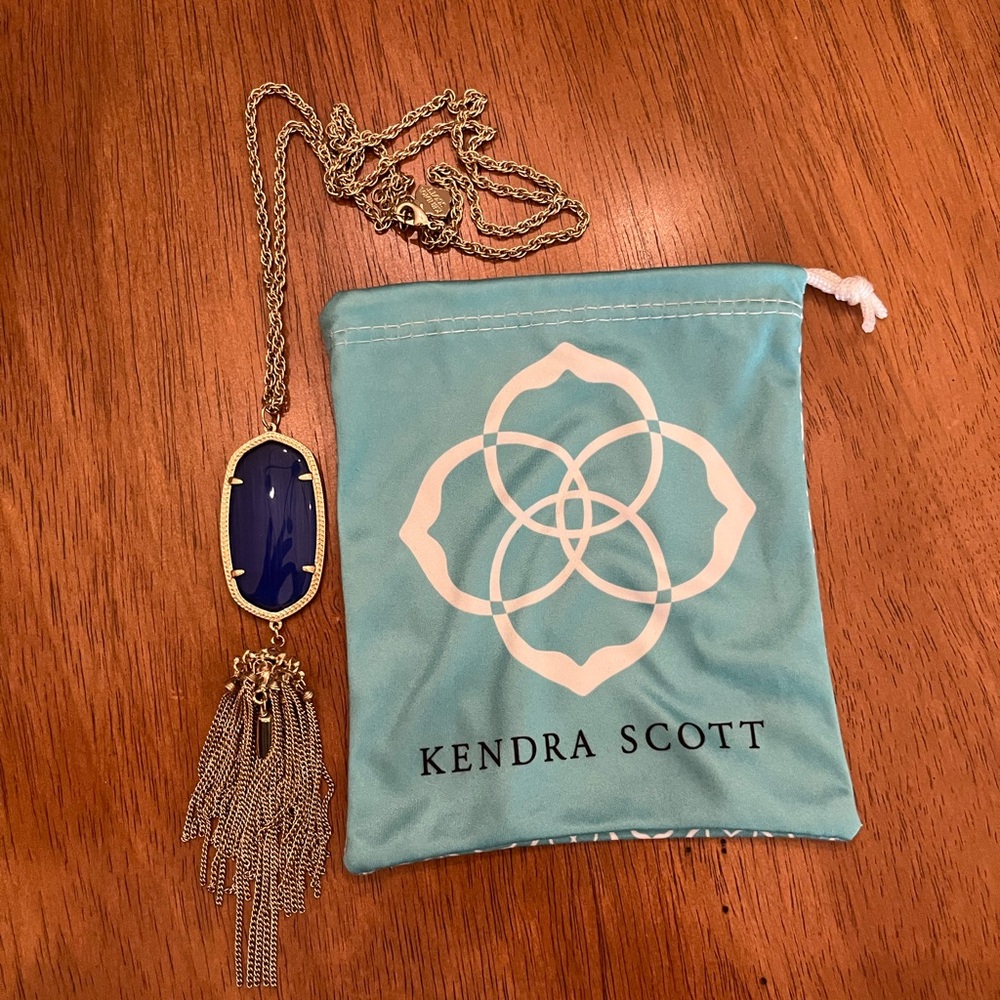 Kendra Scott Rayne long Necklace with tassel in cobalt blue and gold
